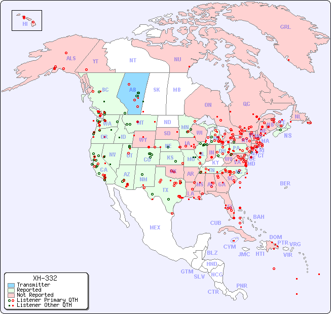 North American Reception Map for XH-332