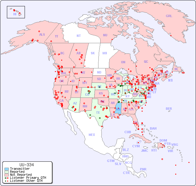North American Reception Map for UU-334