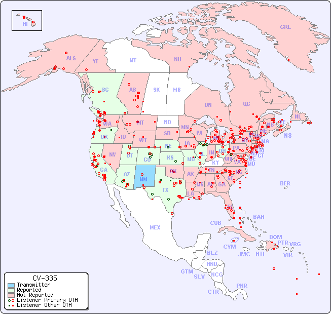 North American Reception Map for CV-335