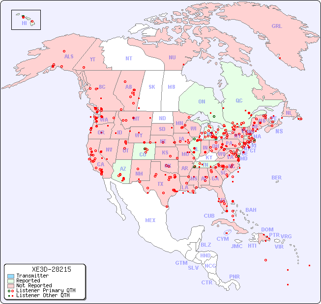 North American Reception Map for XE3D-28215