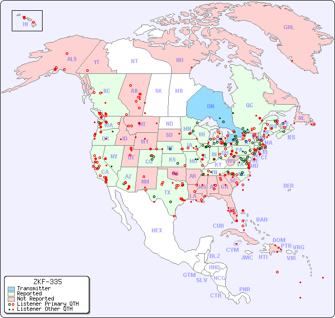 North American Reception Map for ZKF-335