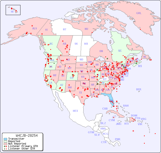 North American Reception Map for W4CJB-28254