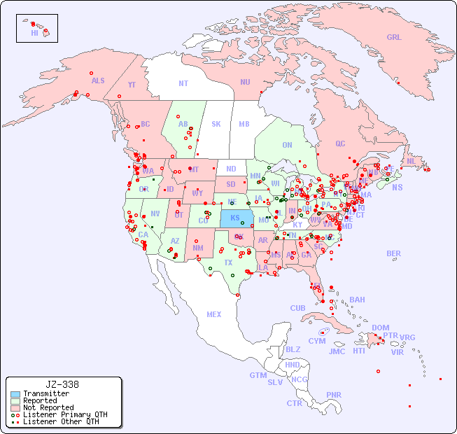 North American Reception Map for JZ-338