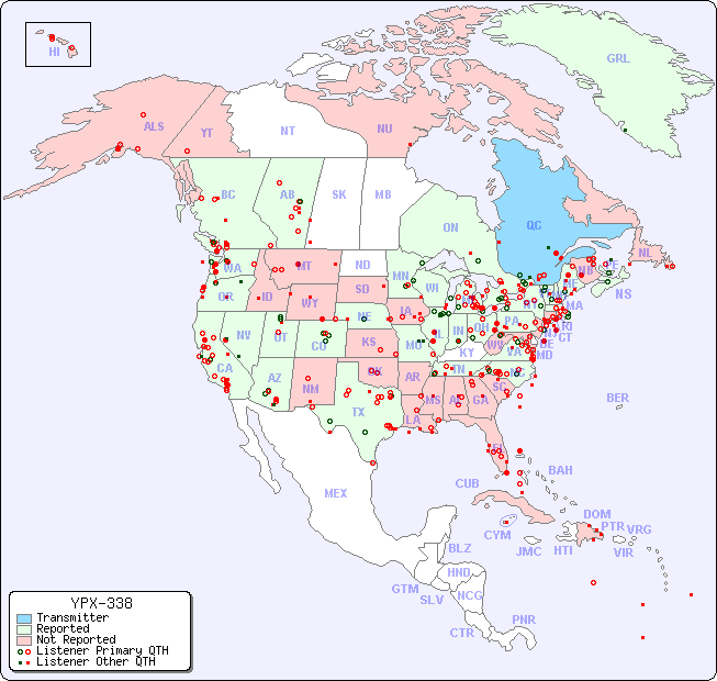 North American Reception Map for YPX-338