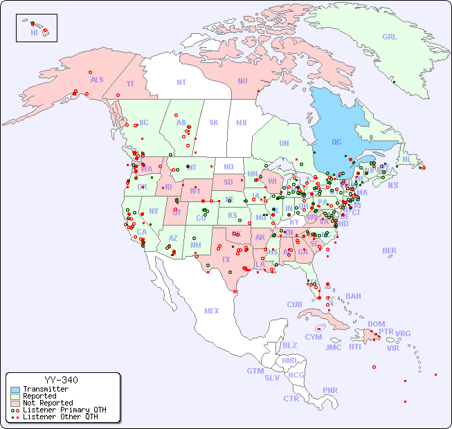 North American Reception Map for YY-340