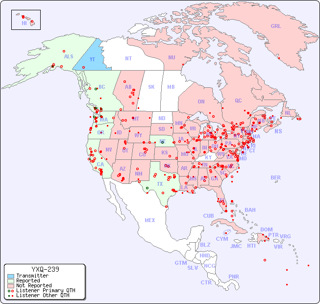 North American Reception Map for YXQ-239