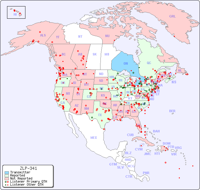 North American Reception Map for ZLP-341