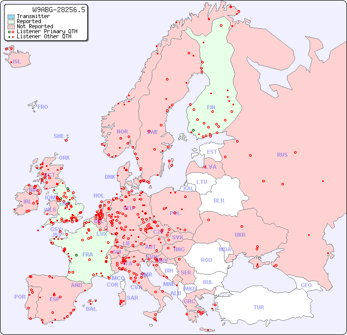 European Reception Map for W9ABG-28256.5