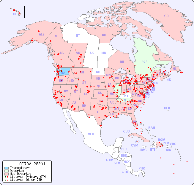 North American Reception Map for AC7AV-28201
