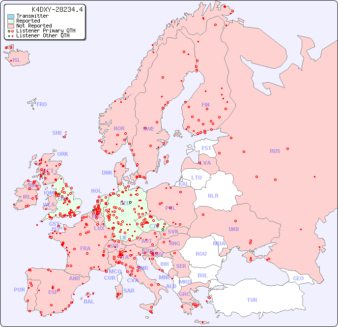 European Reception Map for K4DXY-28234.4