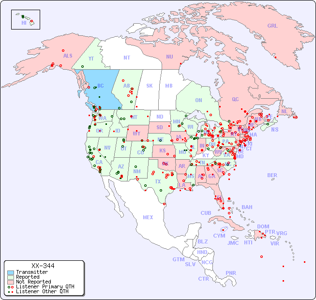 North American Reception Map for XX-344