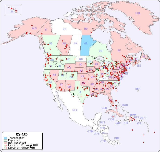 North American Reception Map for 5O-350