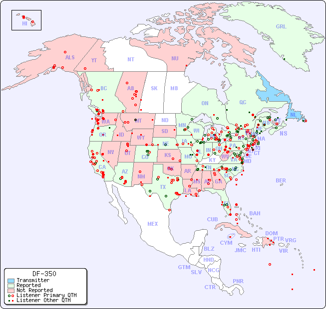 North American Reception Map for DF-350
