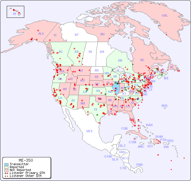 North American Reception Map for ME-350