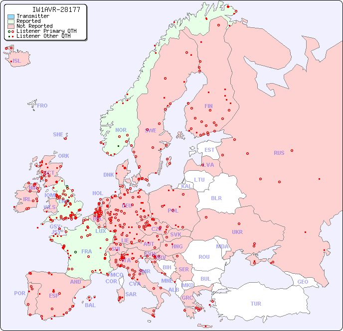 European Reception Map for IW1AVR-28177