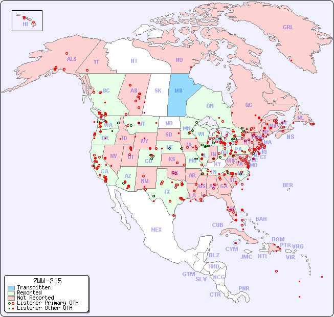 North American Reception Map for ZWW-215