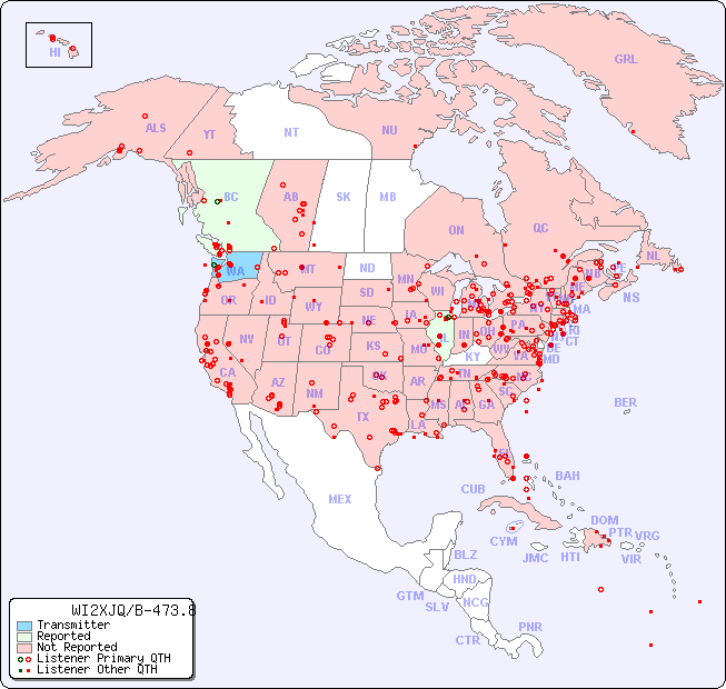 North American Reception Map for WI2XJQ/B-473.8