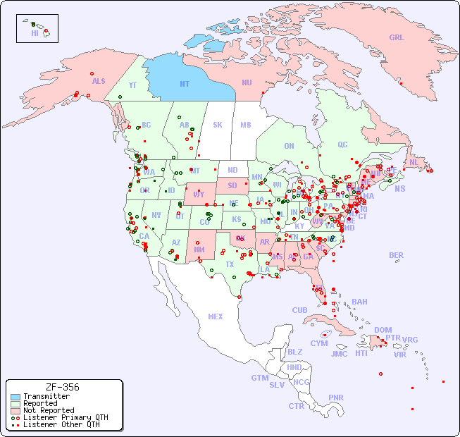 North American Reception Map for ZF-356