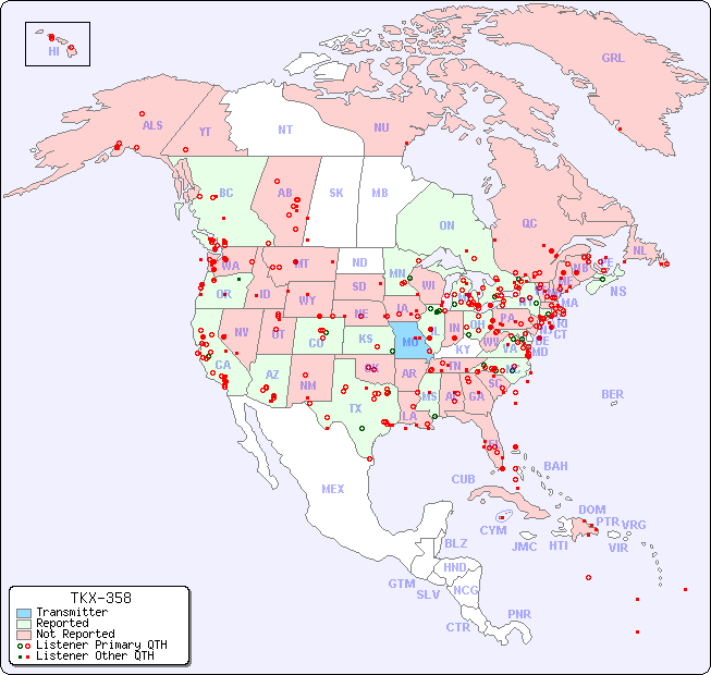 North American Reception Map for TKX-358