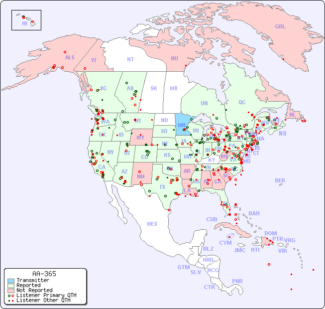 North American Reception Map for AA-365