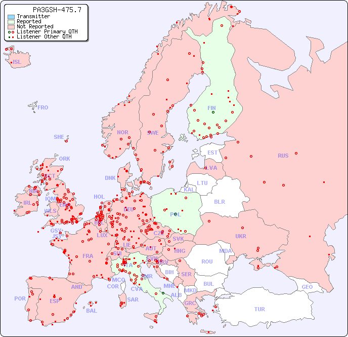 European Reception Map for PA3GSH-475.7