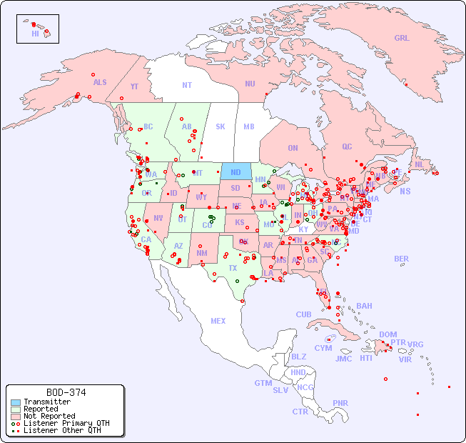 North American Reception Map for BOD-374