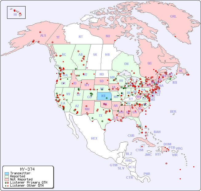 North American Reception Map for HY-374