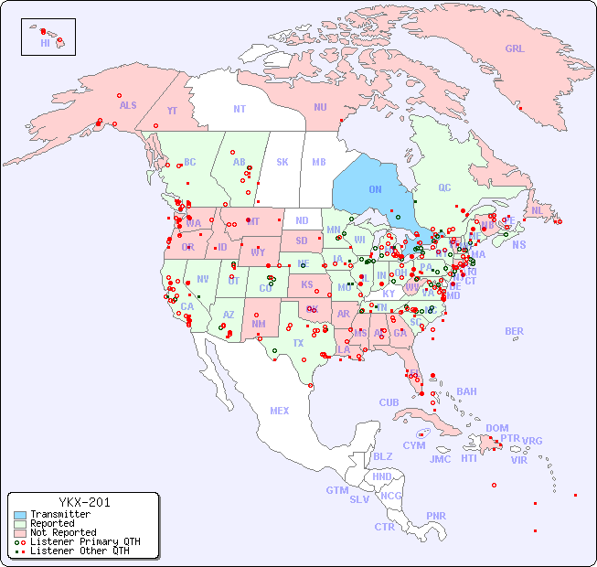 North American Reception Map for YKX-201