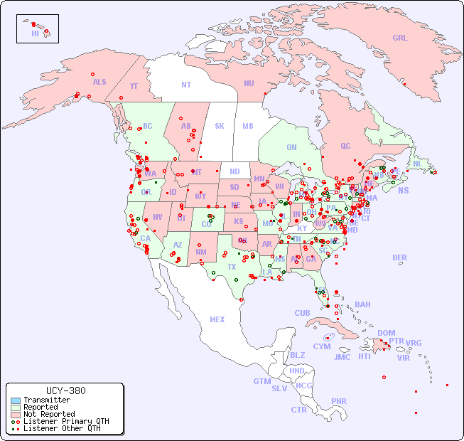 North American Reception Map for UCY-380