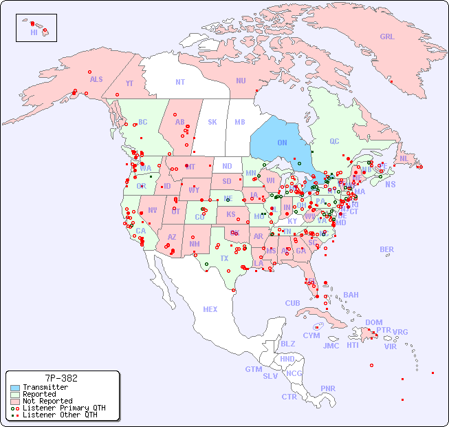 North American Reception Map for 7P-382