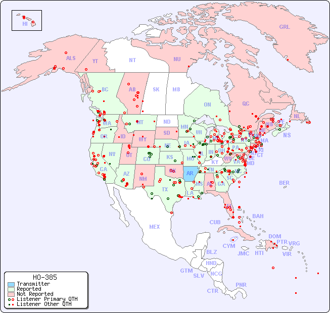 North American Reception Map for HO-385