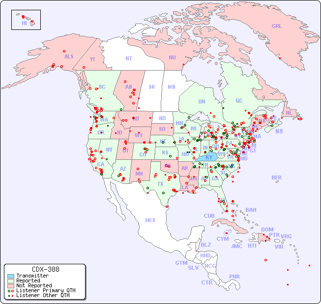 North American Reception Map for CDX-388
