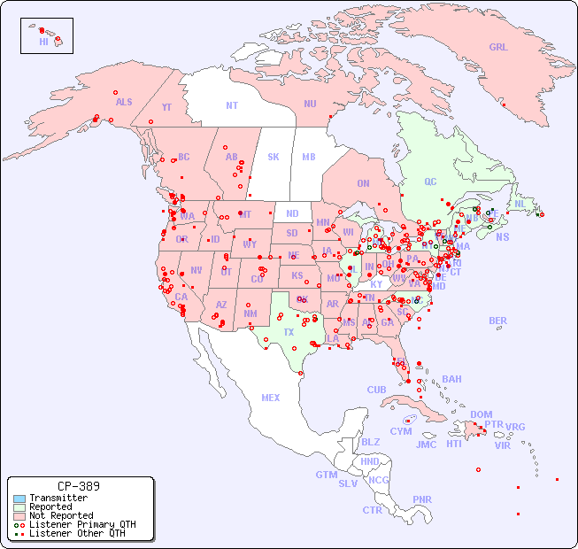 North American Reception Map for CP-389