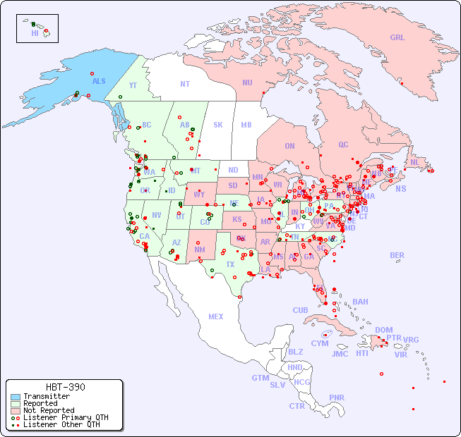 North American Reception Map for HBT-390
