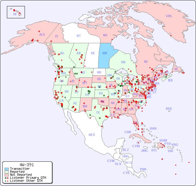 North American Reception Map for 4W-391