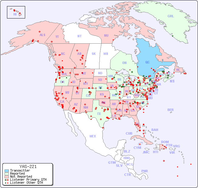 North American Reception Map for YAS-221