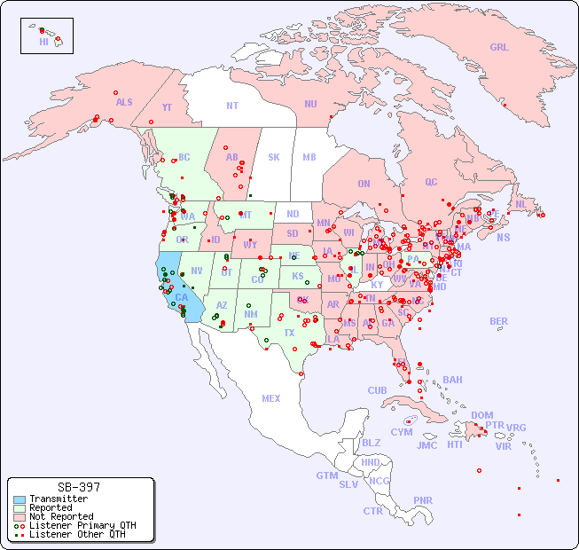 North American Reception Map for SB-397