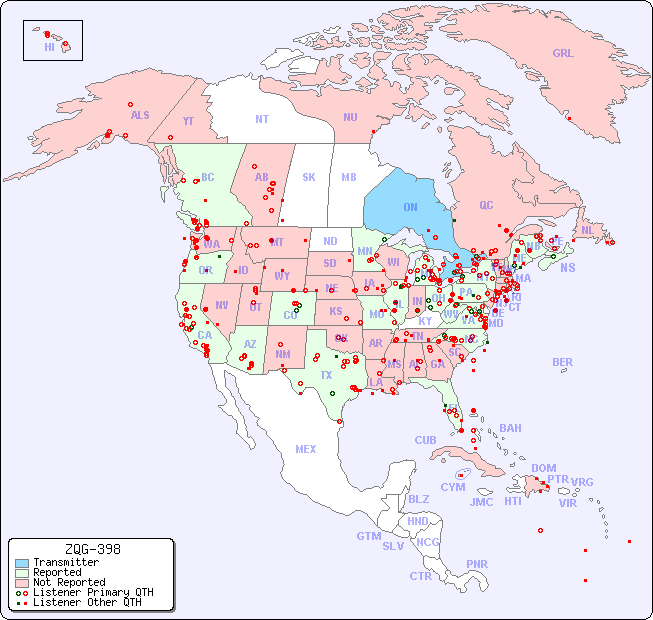 North American Reception Map for ZQG-398