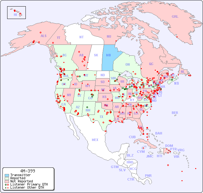 North American Reception Map for 4M-399