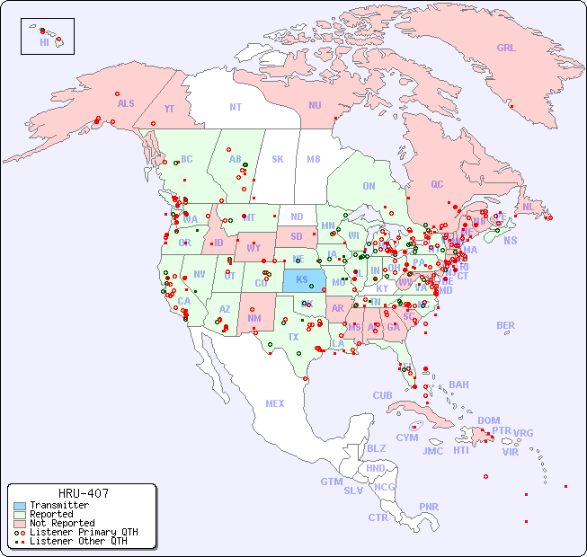 North American Reception Map for HRU-407