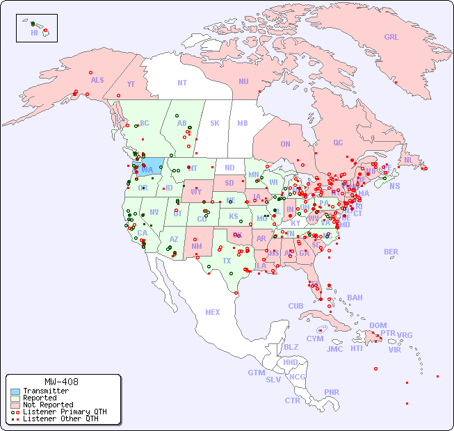 North American Reception Map for MW-408