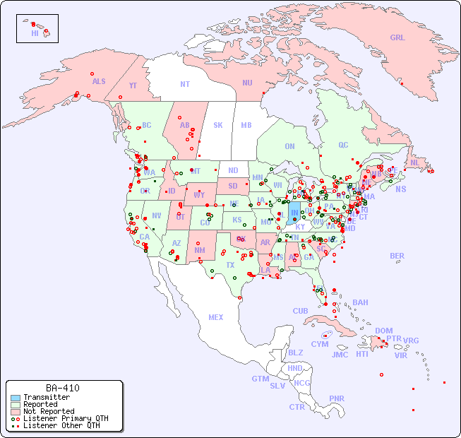 North American Reception Map for BA-410