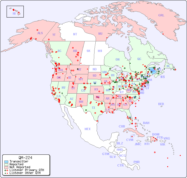 North American Reception Map for QM-224
