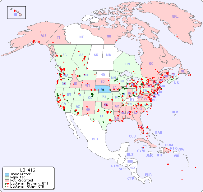 North American Reception Map for LB-416
