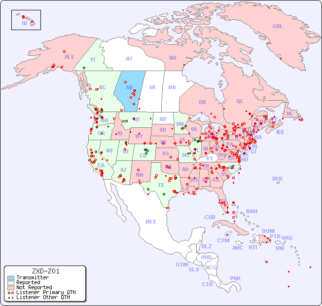 North American Reception Map for ZXD-201