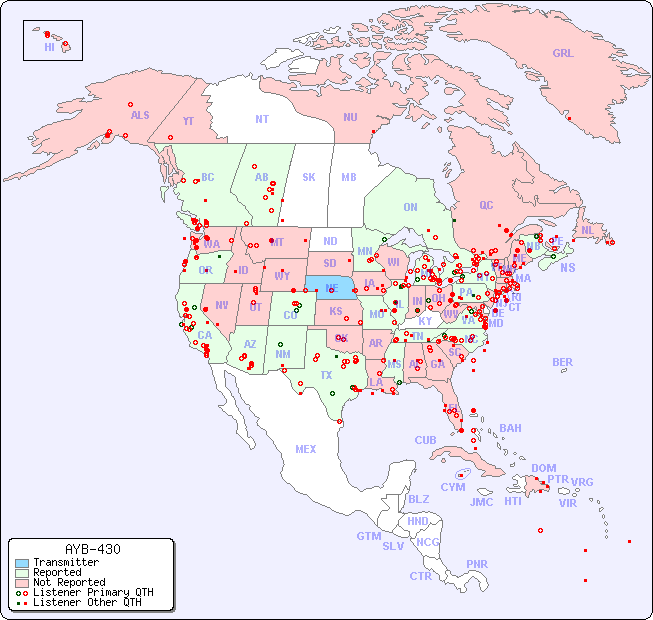 North American Reception Map for AYB-430