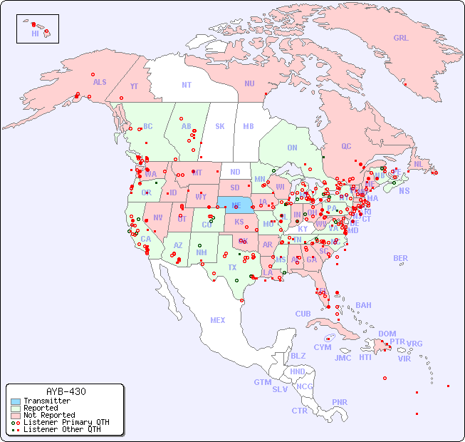 North American Reception Map for AYB-430