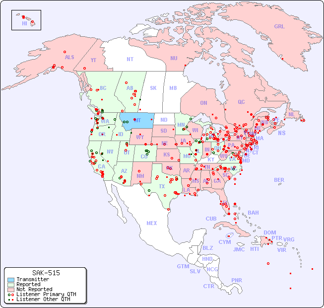 North American Reception Map for SAK-515