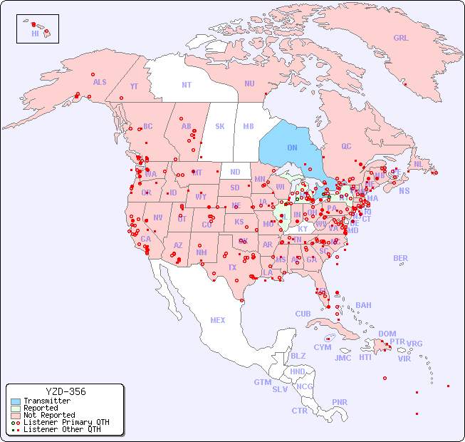 North American Reception Map for YZD-356
