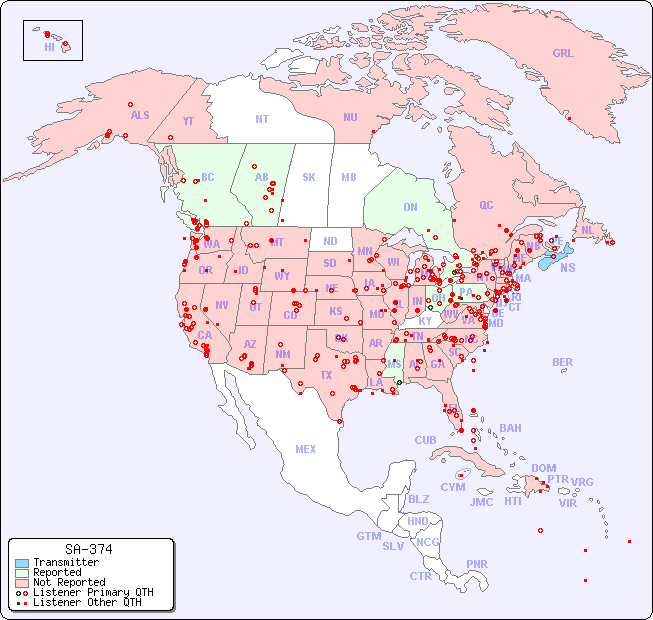 North American Reception Map for SA-374